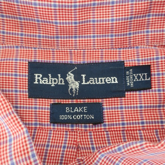 Ralph Lauren Blake Short Sleeve Button Up Shirt Mens 2XL XXL‎ Red Blue Cotton - Picture 7 of 10